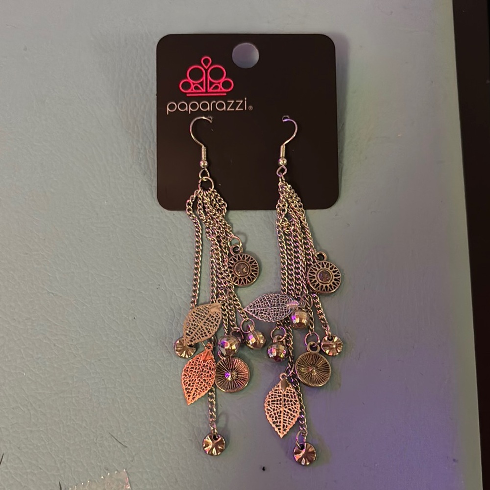 Paparazzi Silver Chandelier Earrings with Crystal Accents